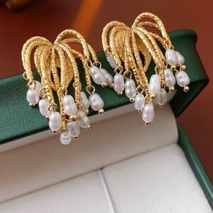 Gold and Pearl Drop Earrings